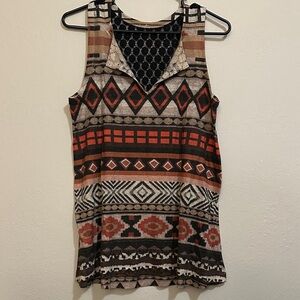 Tribal Print Sleeveless Top - Multicolor